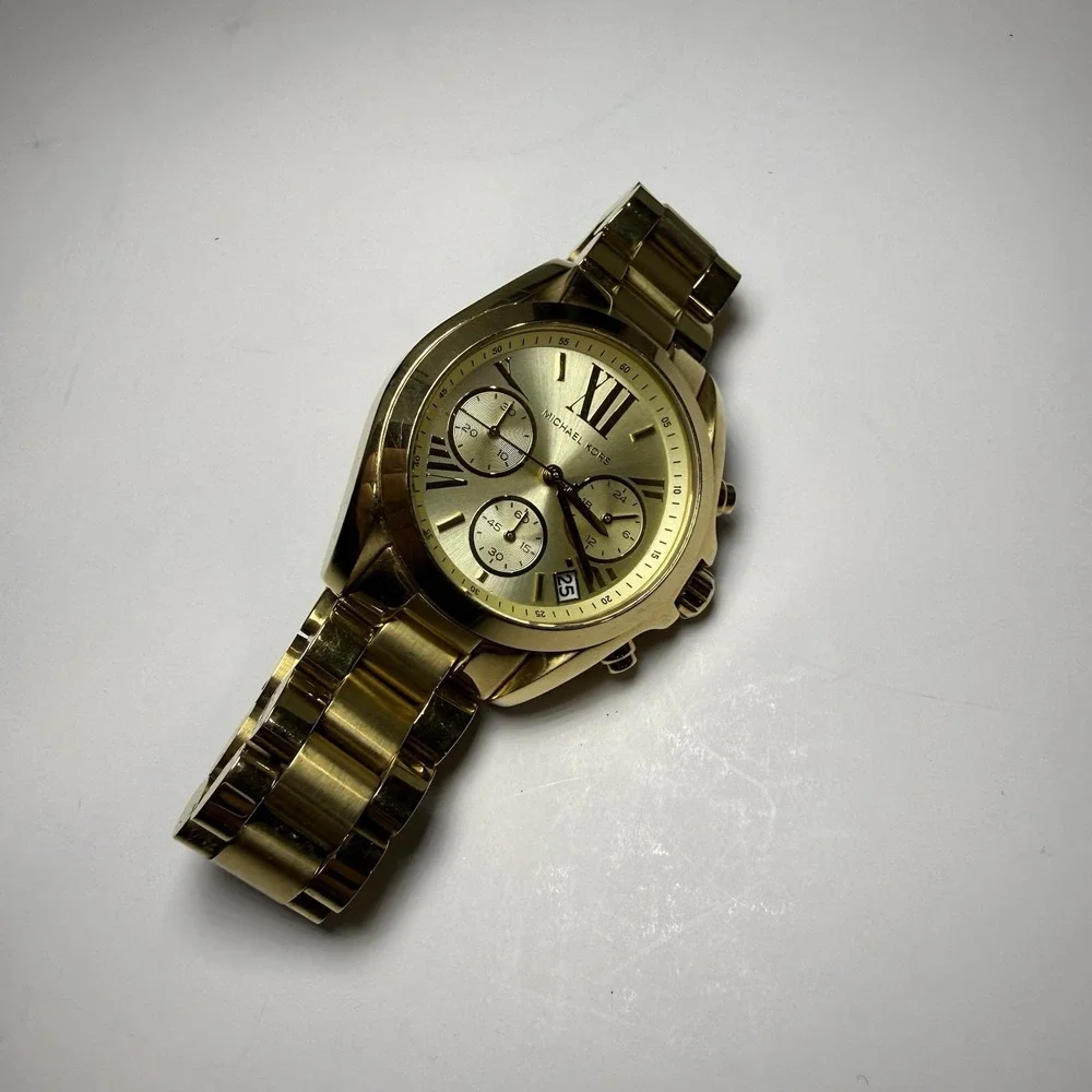 Michael Kors MK5798 Gold Tone Chronograph Watch 256401 Date Mens Womens